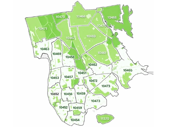 Bronx map with ZIP codes showing locksmith service coverage across Bronx neighborhoods