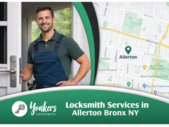 Locksmith Services in Allerton Bronx NY with local locksmith near front door and Allerton Bronx map